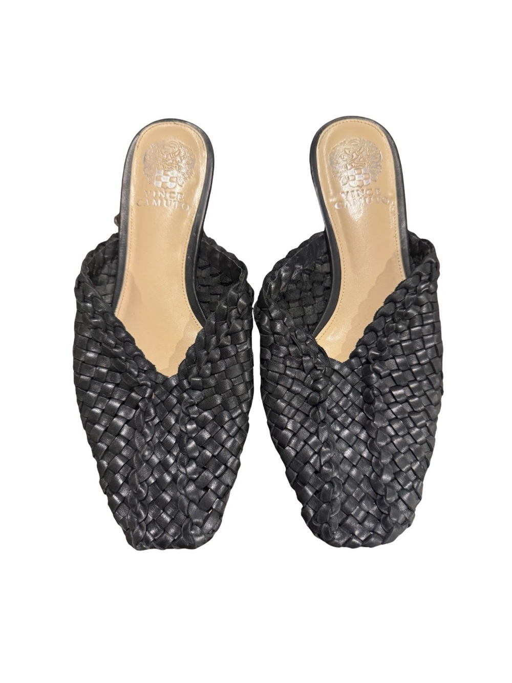 Vince Camuto Black Woven Leather Mule Slides Women’s Shoes
